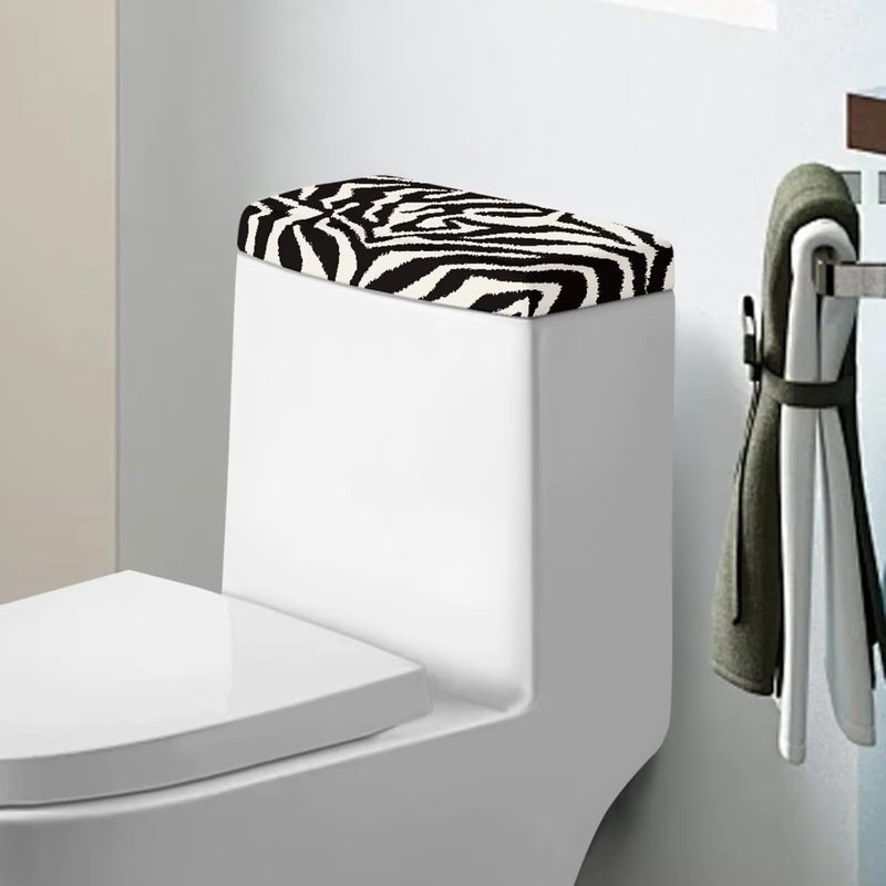 Tesivruno Zebra Stripes Printed Toilet Tank Lid Cover for Bathroom Decor, Anti-Dust Easy Cleaning Toilet Tank Cover Replacement, Fits Most Toilets Tanks, Black and White - Image 1